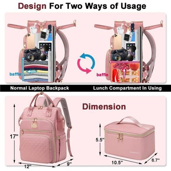 Laptop Backpack with Lunch Compartment Travel Work College Backpack Women main image 5